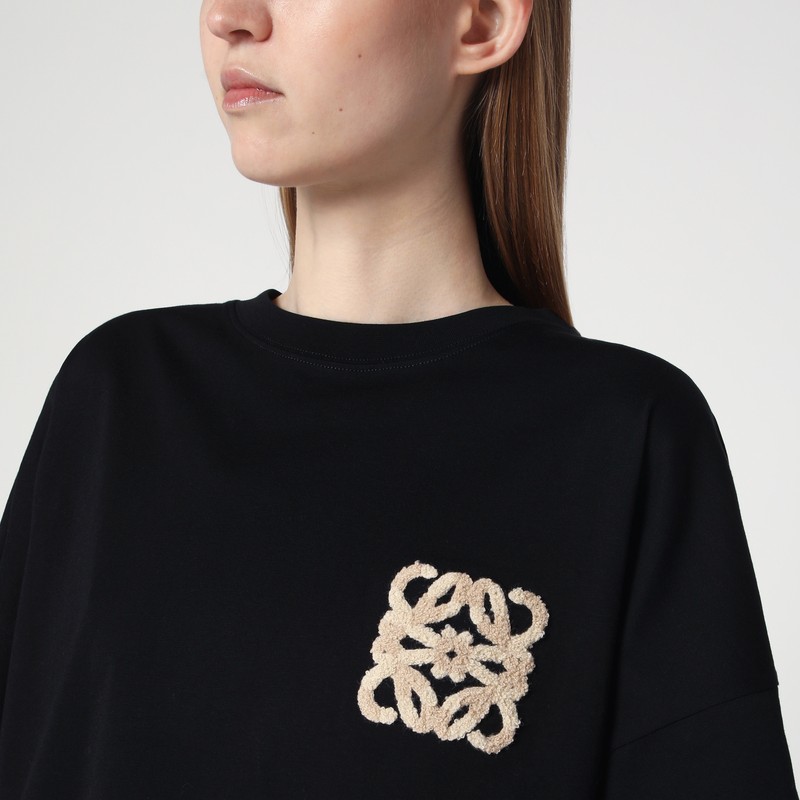 Loewe Black T-shirt With Anagram Embroidery In Terry Cloth In Black