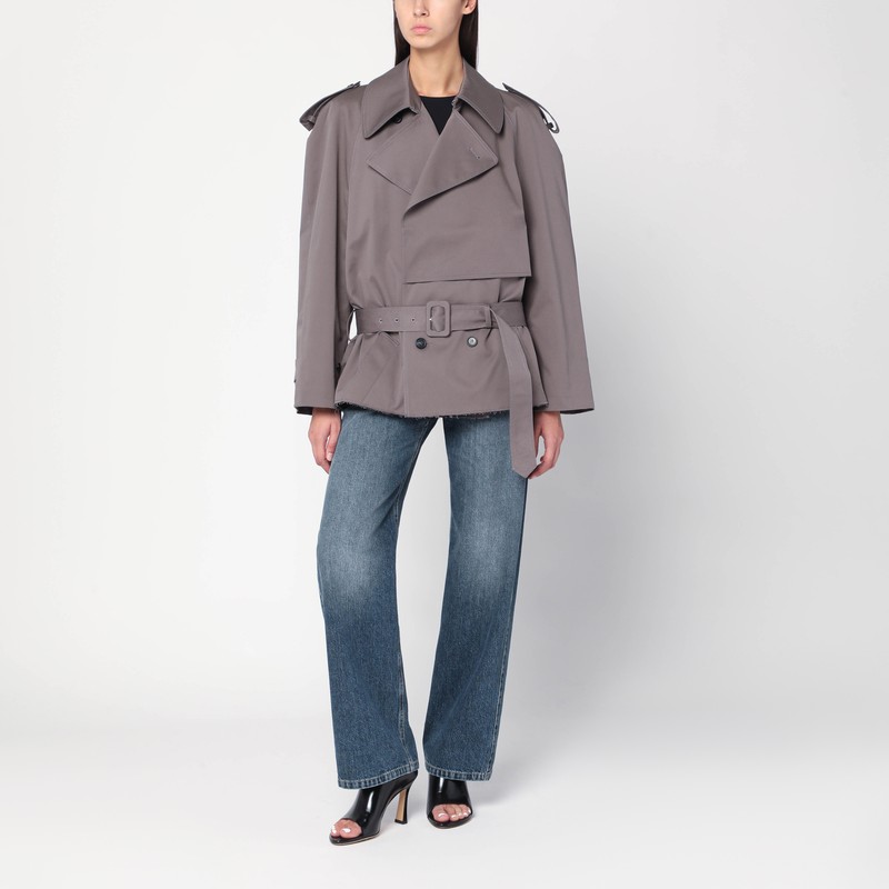 Mm6 Maison Margiela Short Double-breasted Grey Trench Coat In Gray