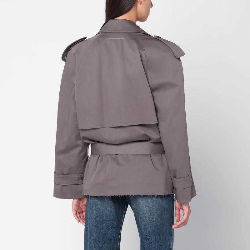 Mm6 Maison Margiela Short Double-breasted Grey Trench Coat In Gray