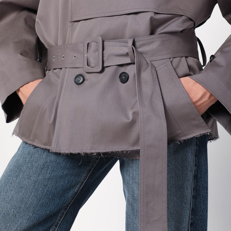 Mm6 Maison Margiela Short Double-breasted Grey Trench Coat In Gray