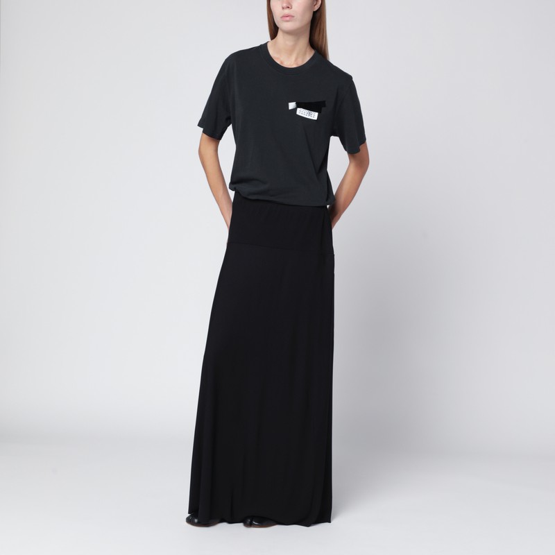 Mm6 Maison Margiela Black T-shirt With Numeric Patch And Tape Detail In Gray