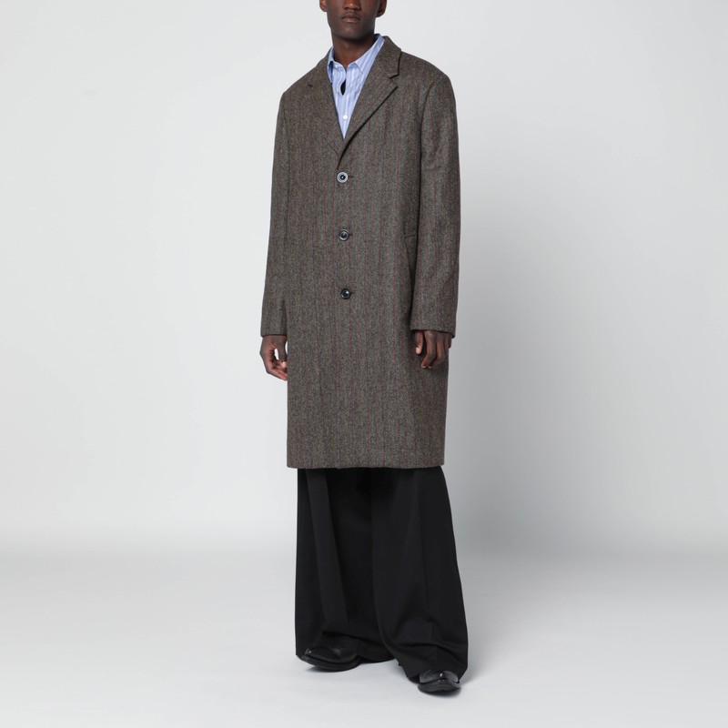 Brown single-breasted herringbone coat