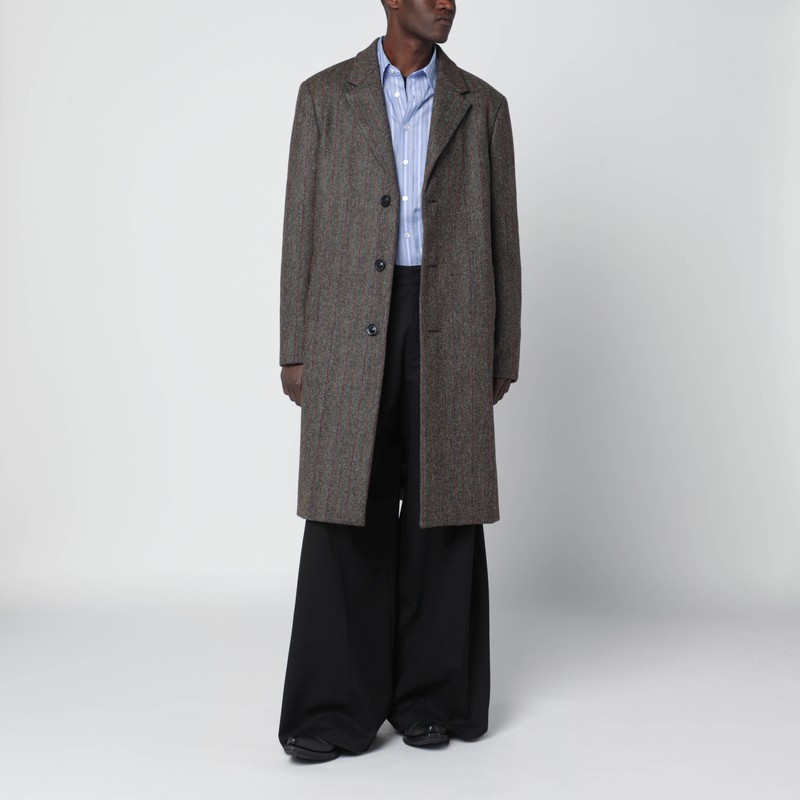 Maison Margiela Brown Single-breasted Herringbone Coat In Blue