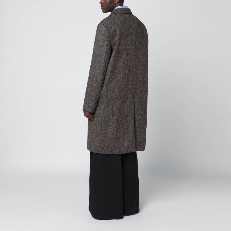 Maison Margiela Brown Single-breasted Herringbone Coat In Blue