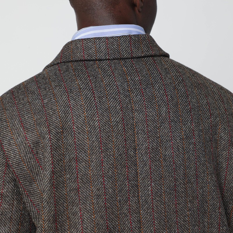 Maison Margiela Brown Single-breasted Herringbone Coat In Blue