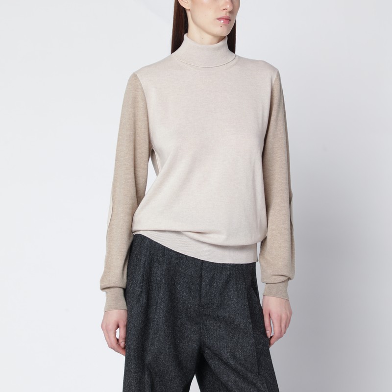 Maison Margiela Two-tone Wool Turtleneck Sweater In Neutral