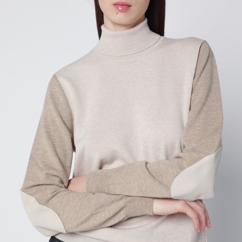 Maison Margiela Two-tone Wool Turtleneck Sweater In Neutral