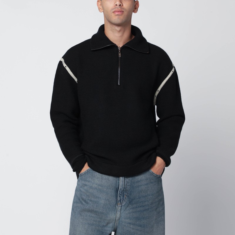 Black wool half-zip sweater