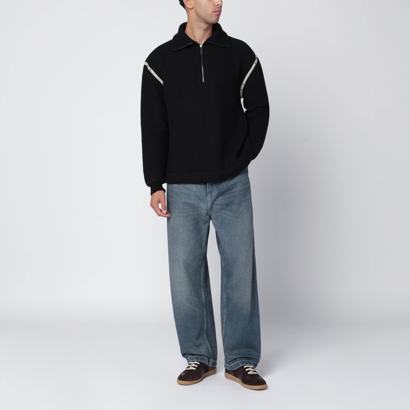 Maison Margiela Black Wool Half-zip Sweater In Black
