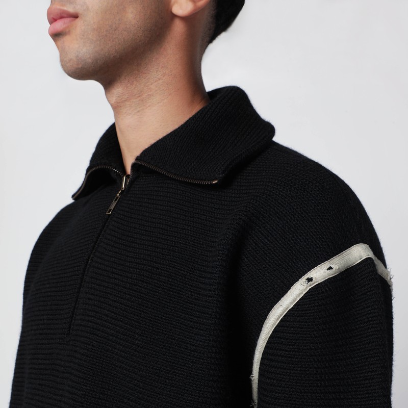 Maison Margiela Black Wool Half-zip Sweater In Black