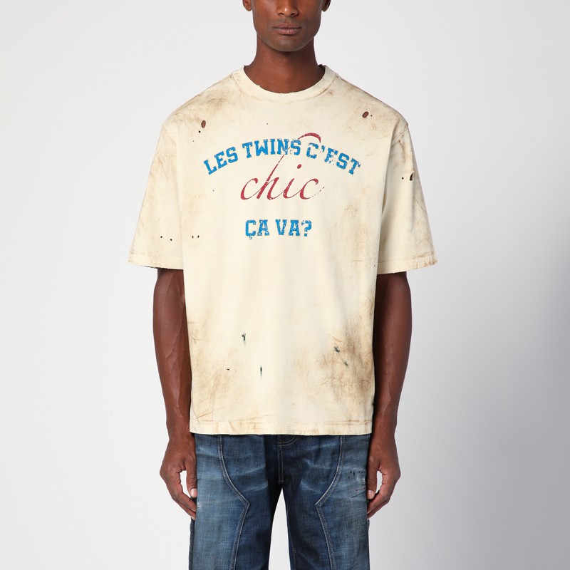 Beige cotton T-shirt with wear