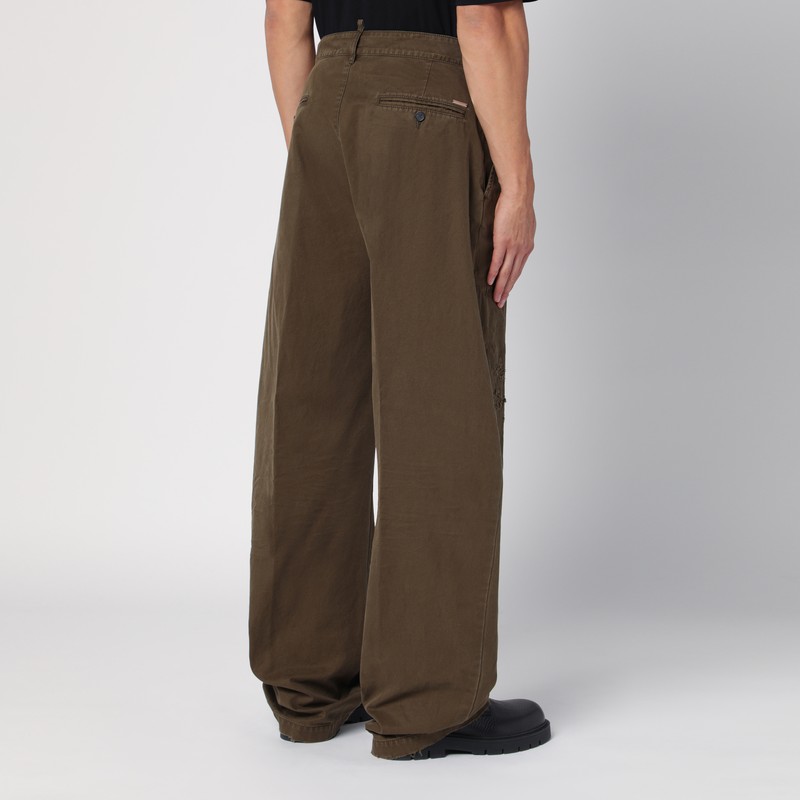Dsquared2 Military Green Wide Trousers With Wear In Green