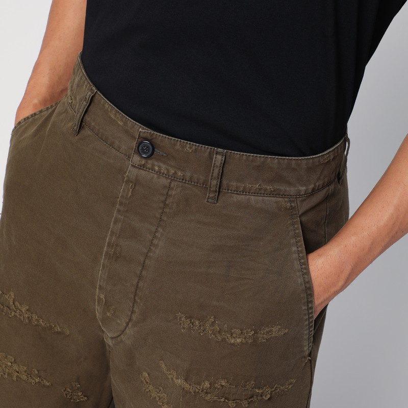 Dsquared2 Military Green Wide Trousers With Wear In Green