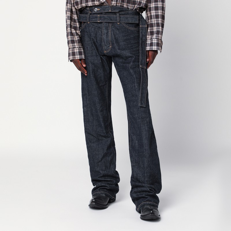 Dark navy blue jeans with belt