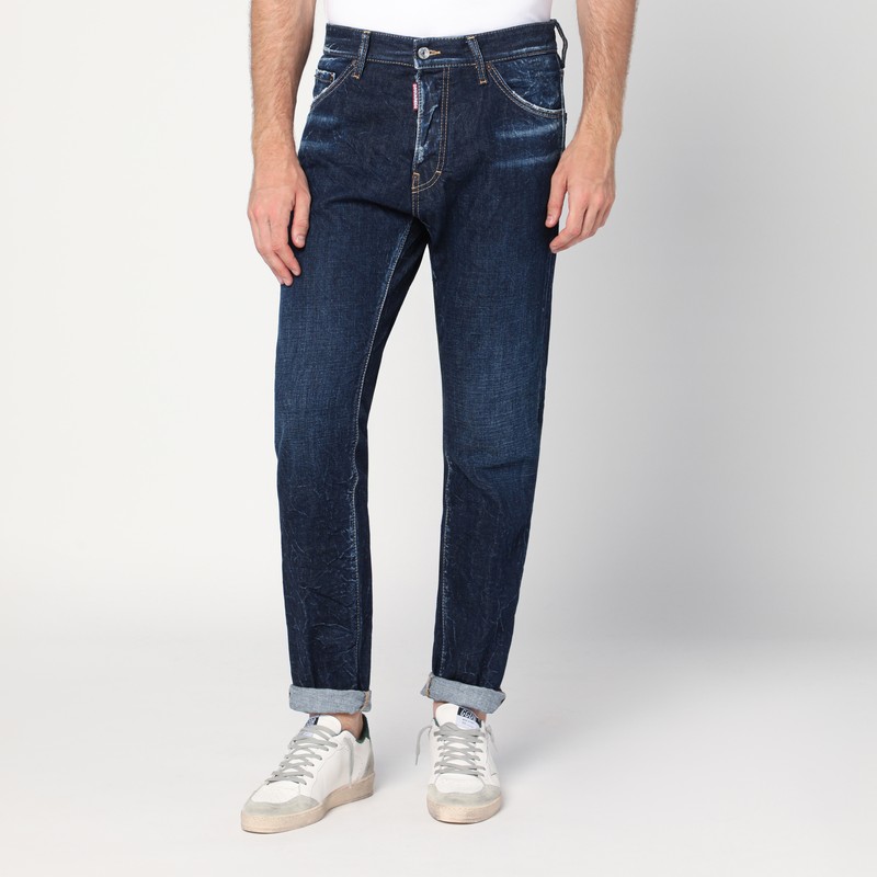 Slim navy blue washed-effect jeans