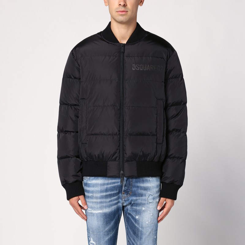Dsquared2 Classic Black Puffer Bomber Jacket With Ribbed Cuffs In Black