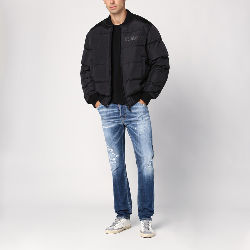 Dsquared2 Classic Black Puffer Bomber Jacket With Ribbed Cuffs In Black