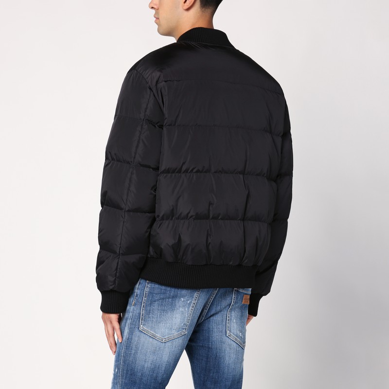 Dsquared2 Classic Black Puffer Bomber Jacket With Ribbed Cuffs In Black