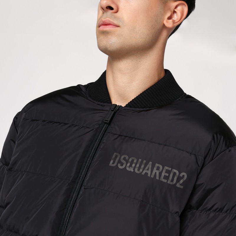 Dsquared2 Classic Black Puffer Bomber Jacket With Ribbed Cuffs In Black