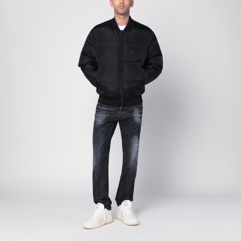 Dsquared2 Classic Black Puffer Bomber Jacket With Ribbed Cuffs In Black