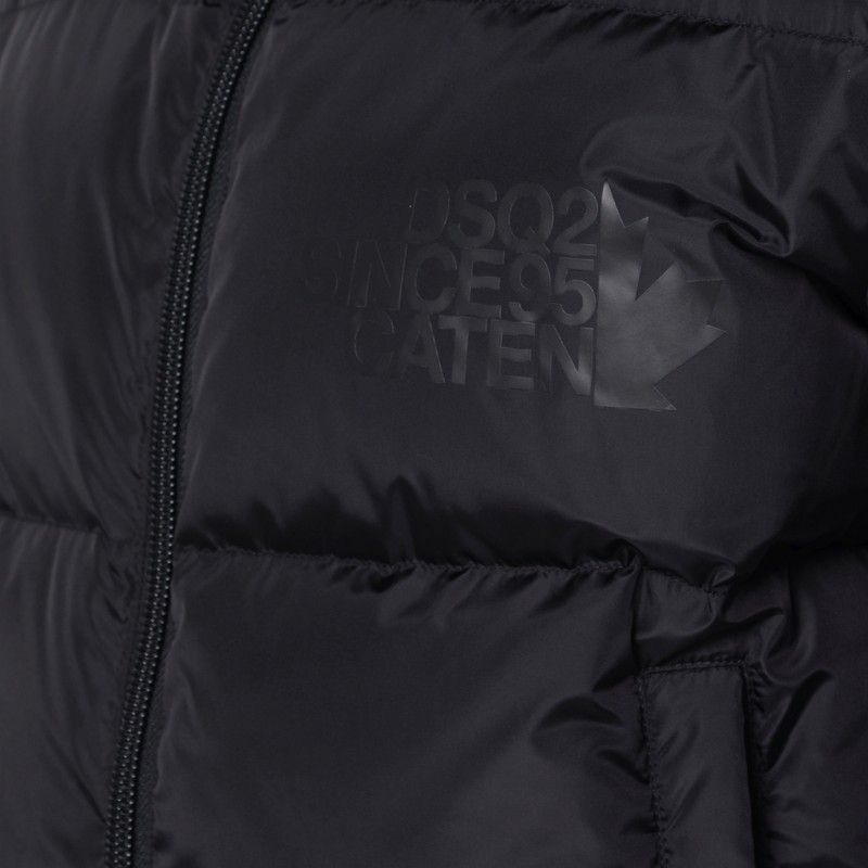 Dsquared2 Classic Black Puffer Bomber Jacket With Ribbed Cuffs In Black