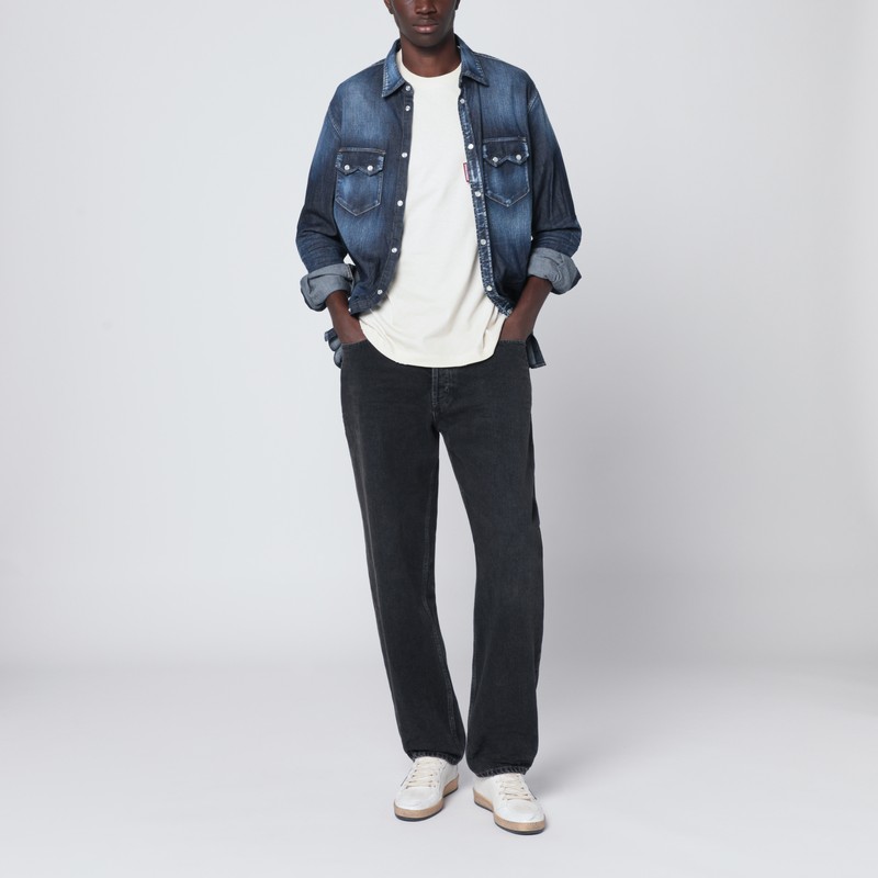 Dsquared2 Dan Shirt In Washed Blue Denim In Blue