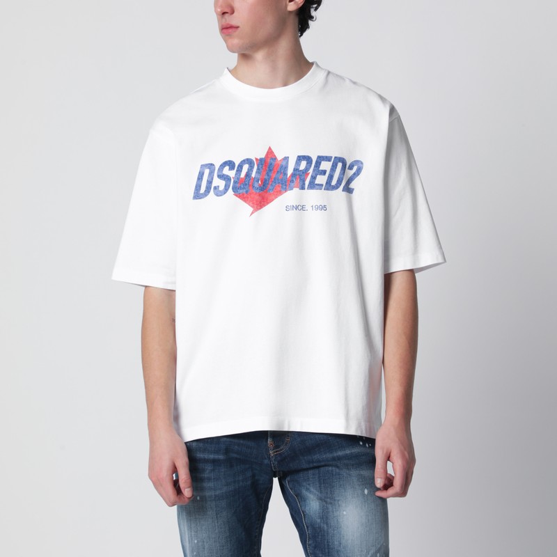 White loose-fit T-shirt with logo print