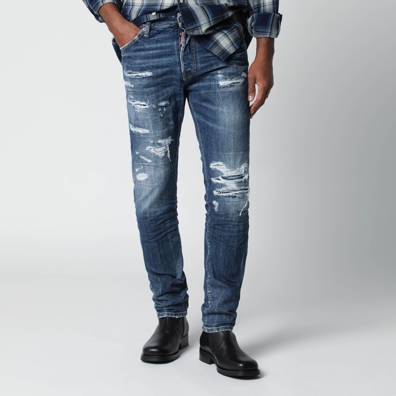 Slim blue washed jeans with rips