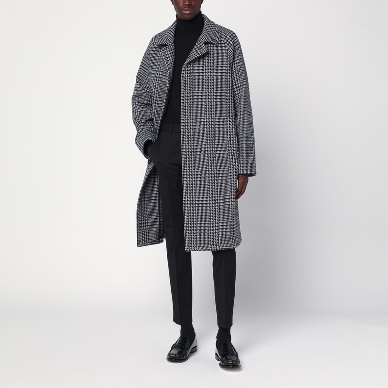 Tagliatore Black And Blue Coat With Belt In Gray