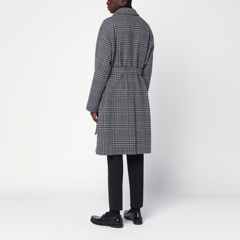 Tagliatore Black And Blue Coat With Belt In Gray