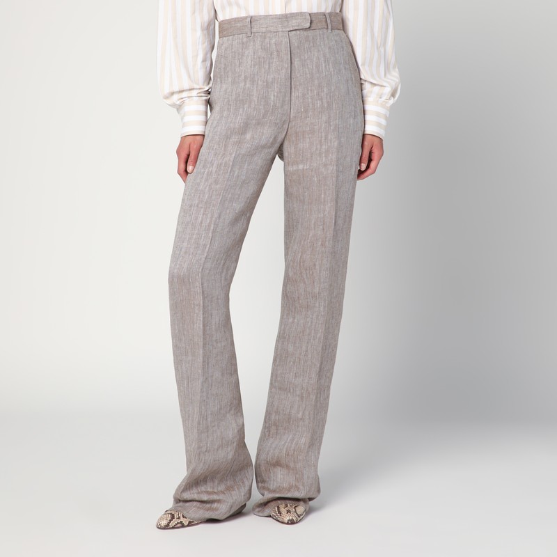 Beige straight linen pants