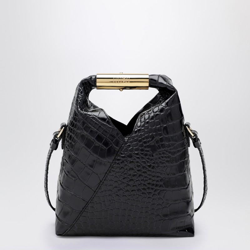 Mm6 Maison Margiela Small Japanese Bag In Crocodile-embossed In Black