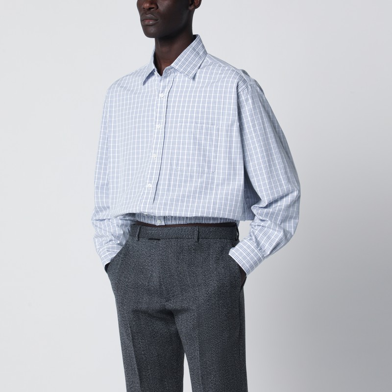 Cropped check-pattern shirt in white/light blue