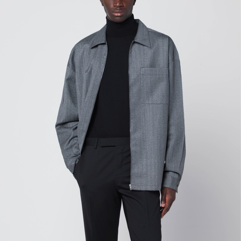 Gray wool overshirt with zip