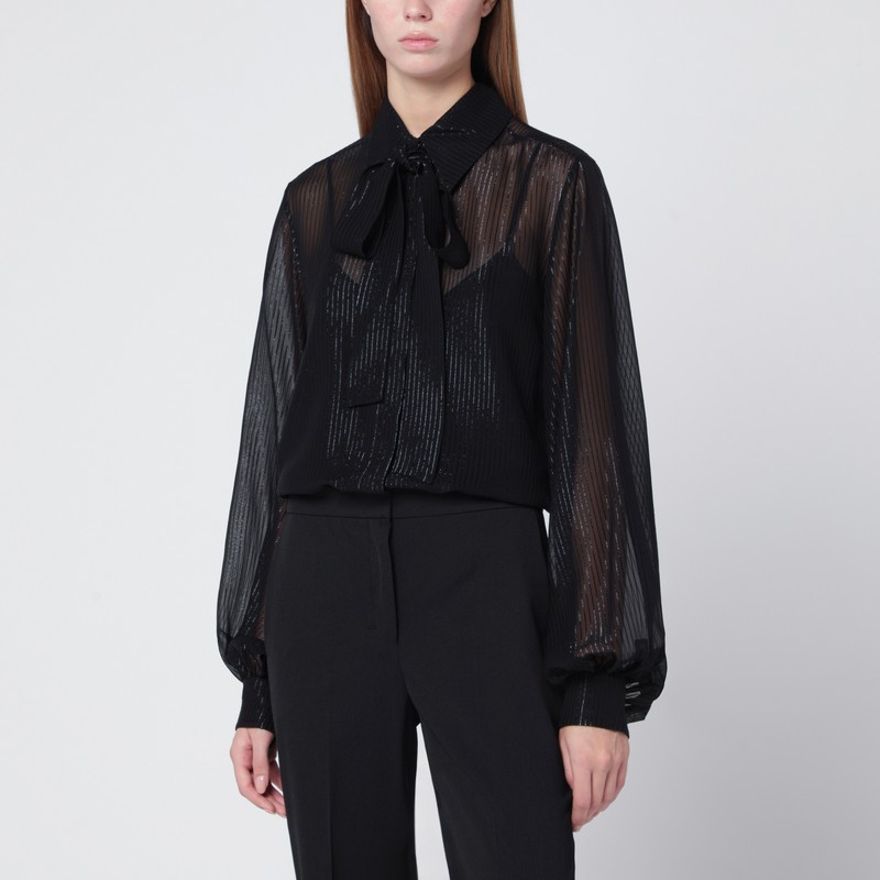 Black silk chiffon blouse with stripes