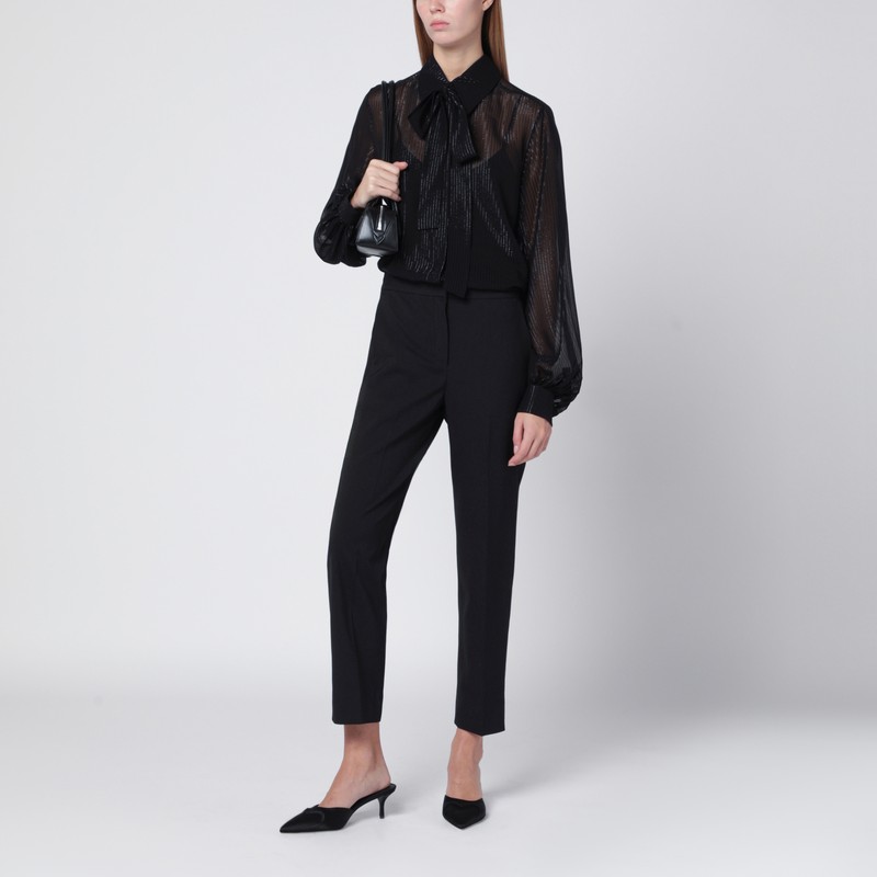 Max Mara Black Silk Chiffon Blouse With Stripes In Black