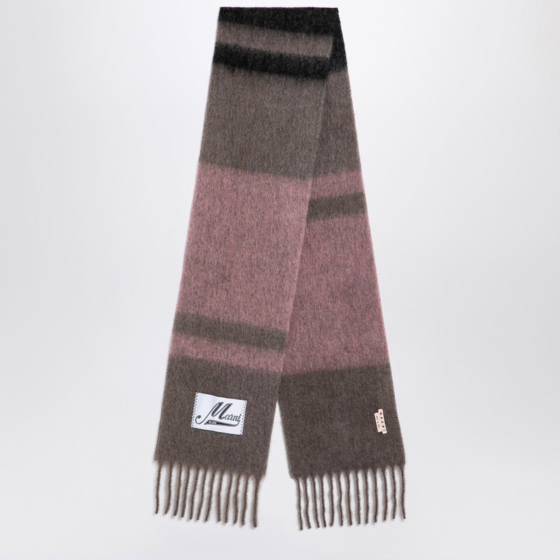 Marni Alpaca And Mohair Scarf With Stripes Prune Violet In Purple