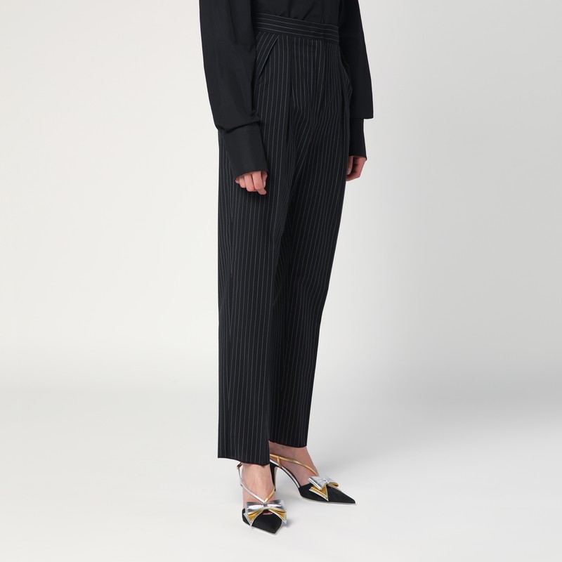 Max Mara Black Pinstriped Wool Trousers In Black