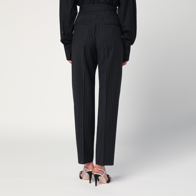 Max Mara Black Pinstriped Wool Trousers In Black