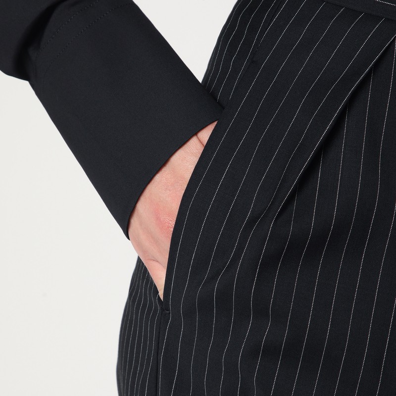 Max Mara Black Pinstriped Wool Trousers In Black