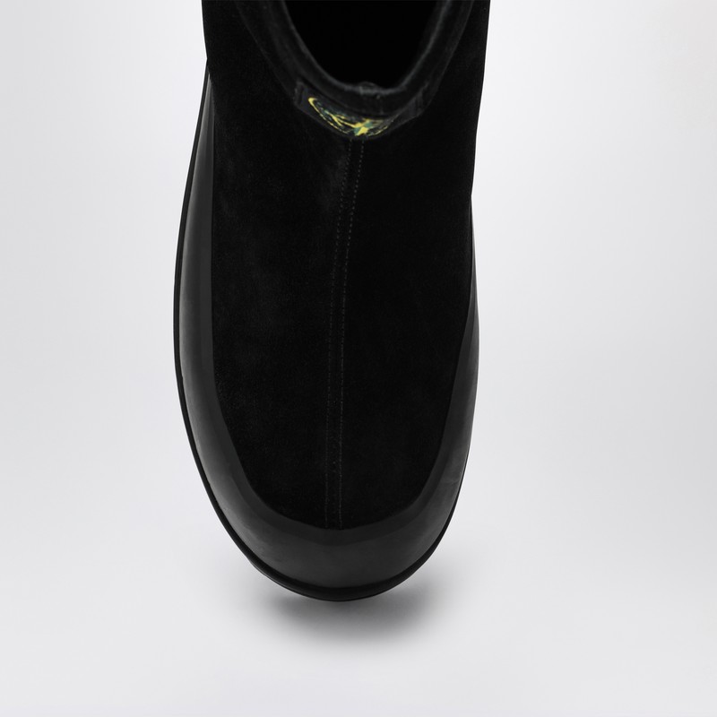 Stone Island Black Suede Ankle Boot With Logo In Black