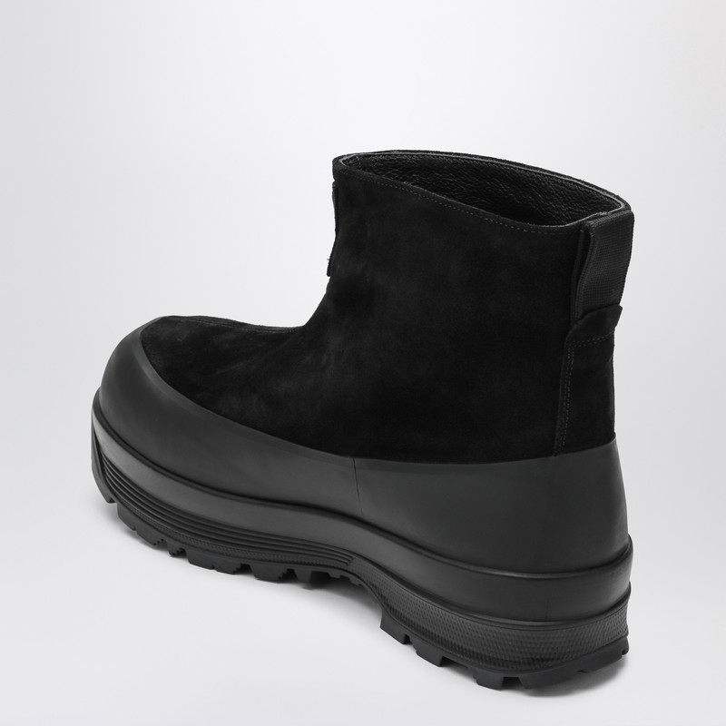 Stone Island Black Suede Ankle Boot With Logo In Black
