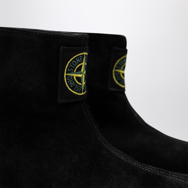 Stone Island Black Suede Ankle Boot With Logo In Black