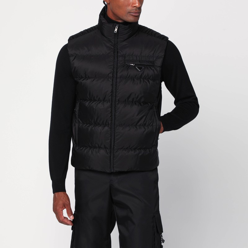 Black padded vest in Re-Nylon