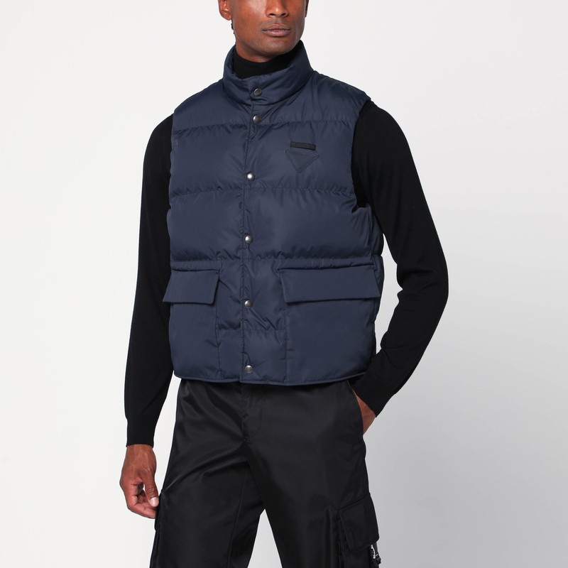 Blue padded vest in Re-Nylon