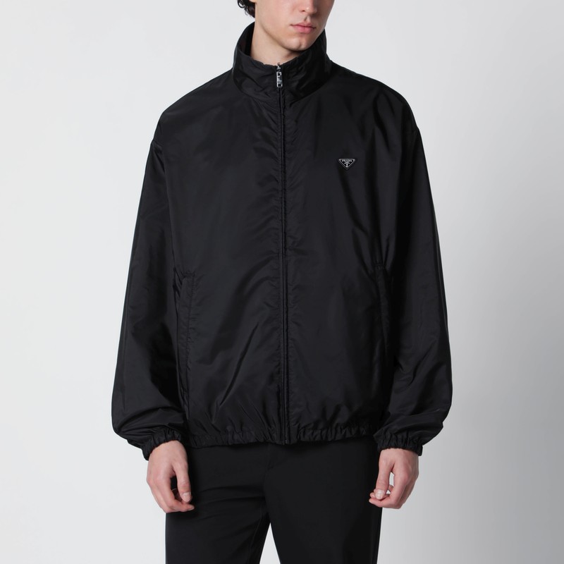 Black and blue reversible Re-Nylon zip-up jacket