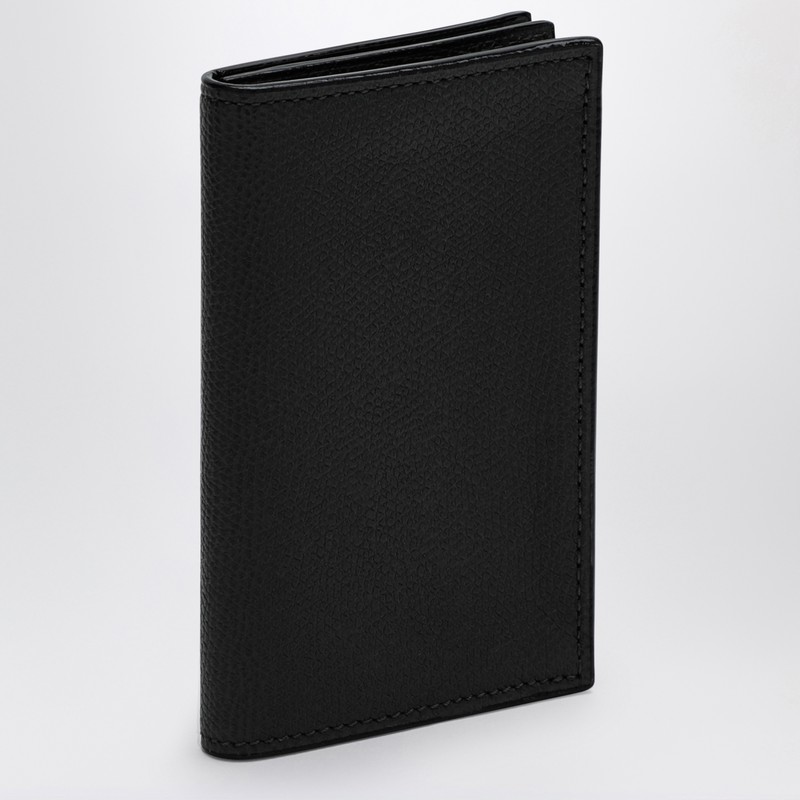 Wave-line cardholder in black leather