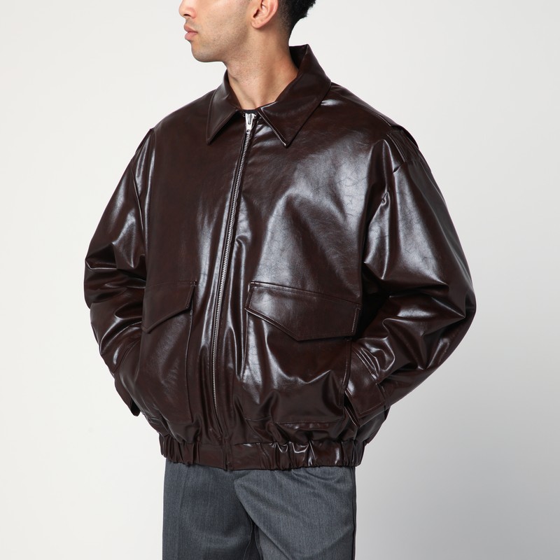 Burgundy faux leather zip bomber