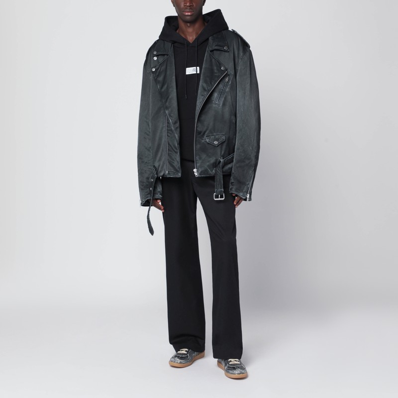 Mm6 Maison Margiela Black Washed-effect Biker Jacket In Black