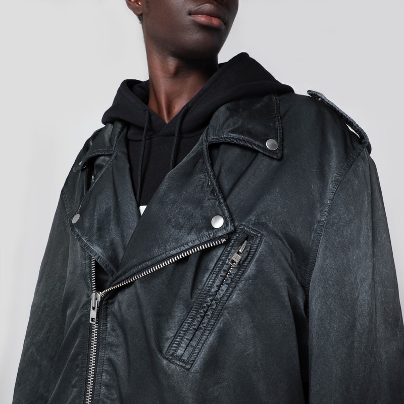 Mm6 Maison Margiela Black Washed-effect Biker Jacket In Black